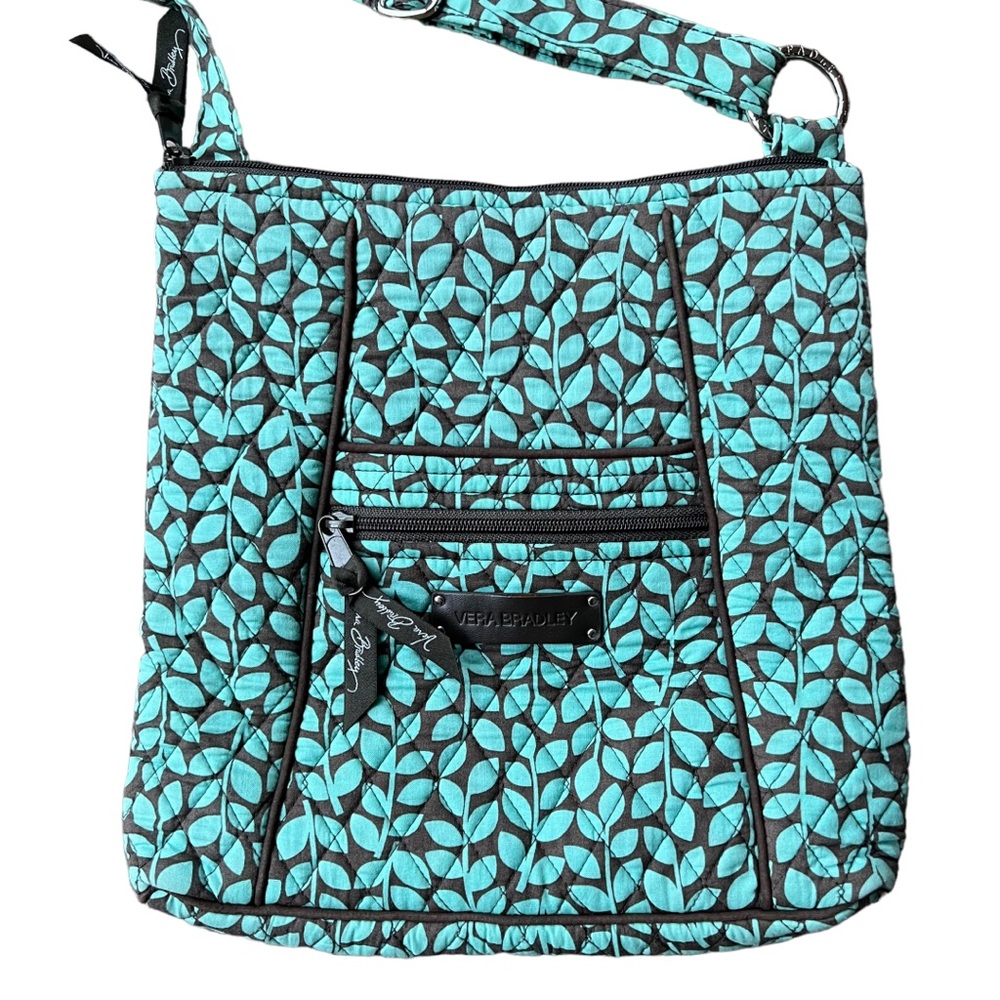 Vera Bradley crossbody flower shower pattern light aqua & brown